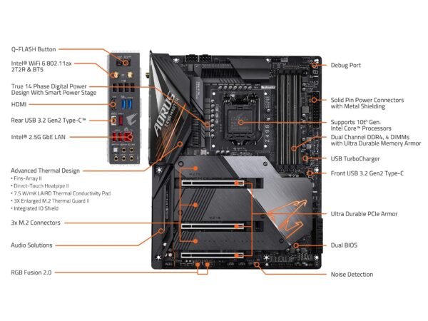 GIGABYTE Z490 AORUS Master (Intel LGA1200/Z490/ATX/Intel 2.5G LAN/3xM.2 Thermal Guard/SATA 6Gb/s/USB 3.2 Gen 2/Intel Wi-Fi 6/ESS Sabre DAC/Fins Array II/Gaming Motherboard) (Renewed) - Image 7